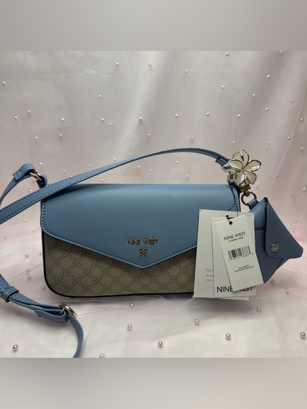 Nine West Blue/Beige Logo Print Crossbody Bag w/ Removable Card Case 💙